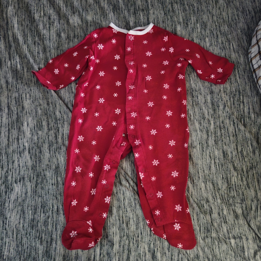 Little Me Red and White Snowflake Footie